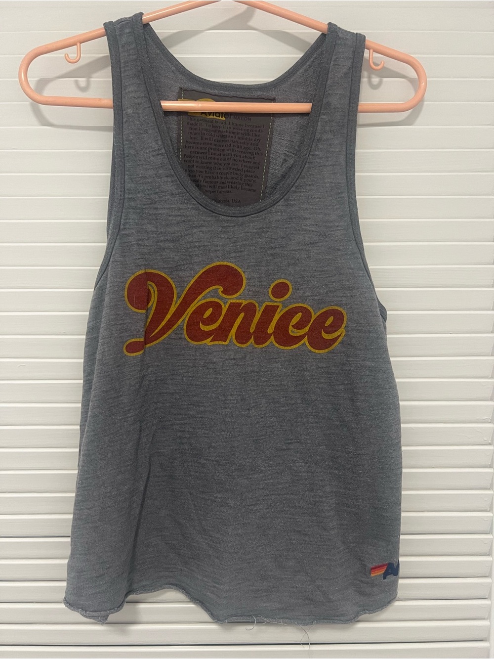 Aviator Nation Venice Vintage Graphic Tank Top — Size Small — Grey